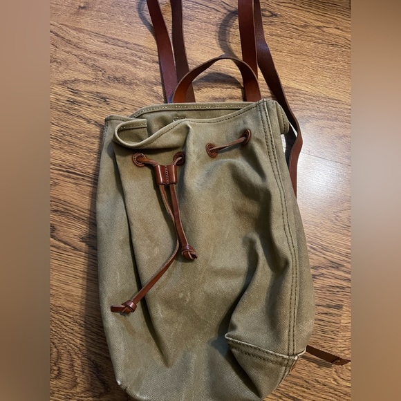 Madewell Olive Green cotton canvas Backpack brown leather detail main image 8